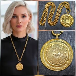 CHANEL Gold Plated CC Logos Cambon Charm Vintage Necklace Pendant